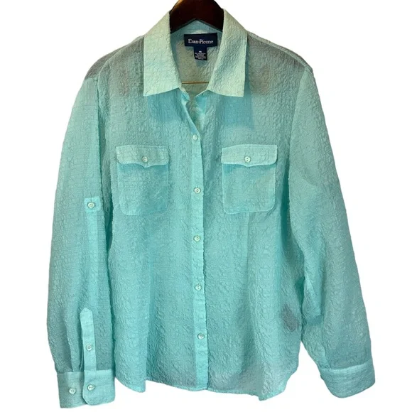 Evan-Picone Adjustable Sleeve Button Up, Mint |16 - Picture 5 of 16